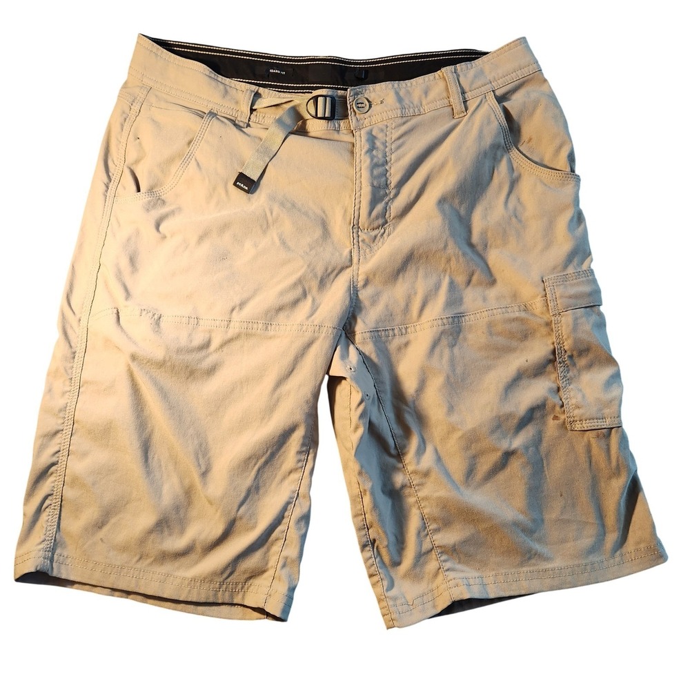 Prana Shorts Mens Large Khaki Tan Standard Fit Belted Cargo Outdoor Hiking